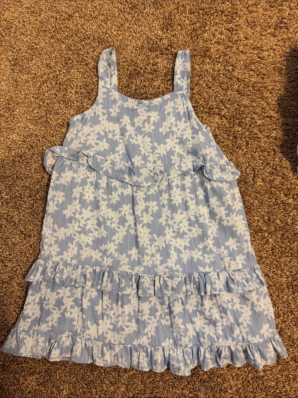 SO Light Blue and White Floral Ruffle Sundress for Girls